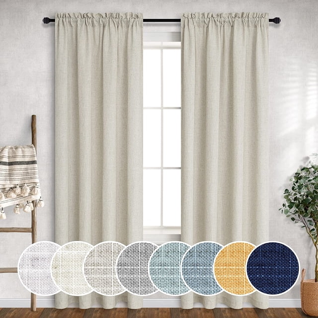 Mrs.Naturall Rideaux de 60 Pouces de Large Beige pour Salon Ensemble de 2 Panneaux Draperie à Poche pour Tringle Semi-Transparente Lin Primitif Très Grand Rideau en Toile de Jute Style Ferme pour Chambre Largeur Terre Neutre 5x8 Pi de Long 60x96