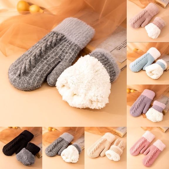 Lovzfmll Unisex Knit Wool Mittens for Outdoor, Windproof Thickened Fleece Lined, Cold Weather Handwear for Men and Women, Gray