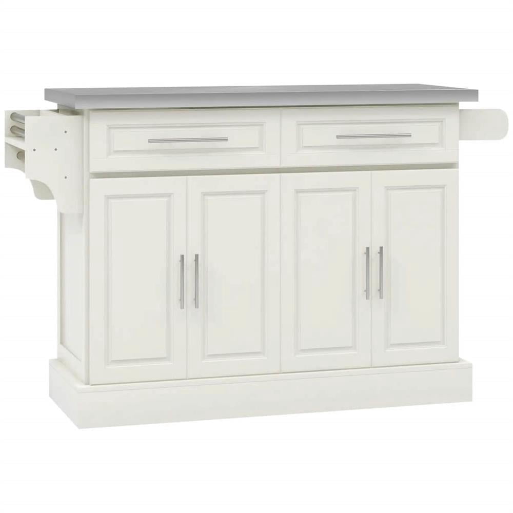 YYAo Kitchen Storage Island, Kitchen Cart,Rolling Kitchen Island with Stainless Steel Top, 2 Drawers, Spice, Knife and Towel Rack and Cabinets, Cream White