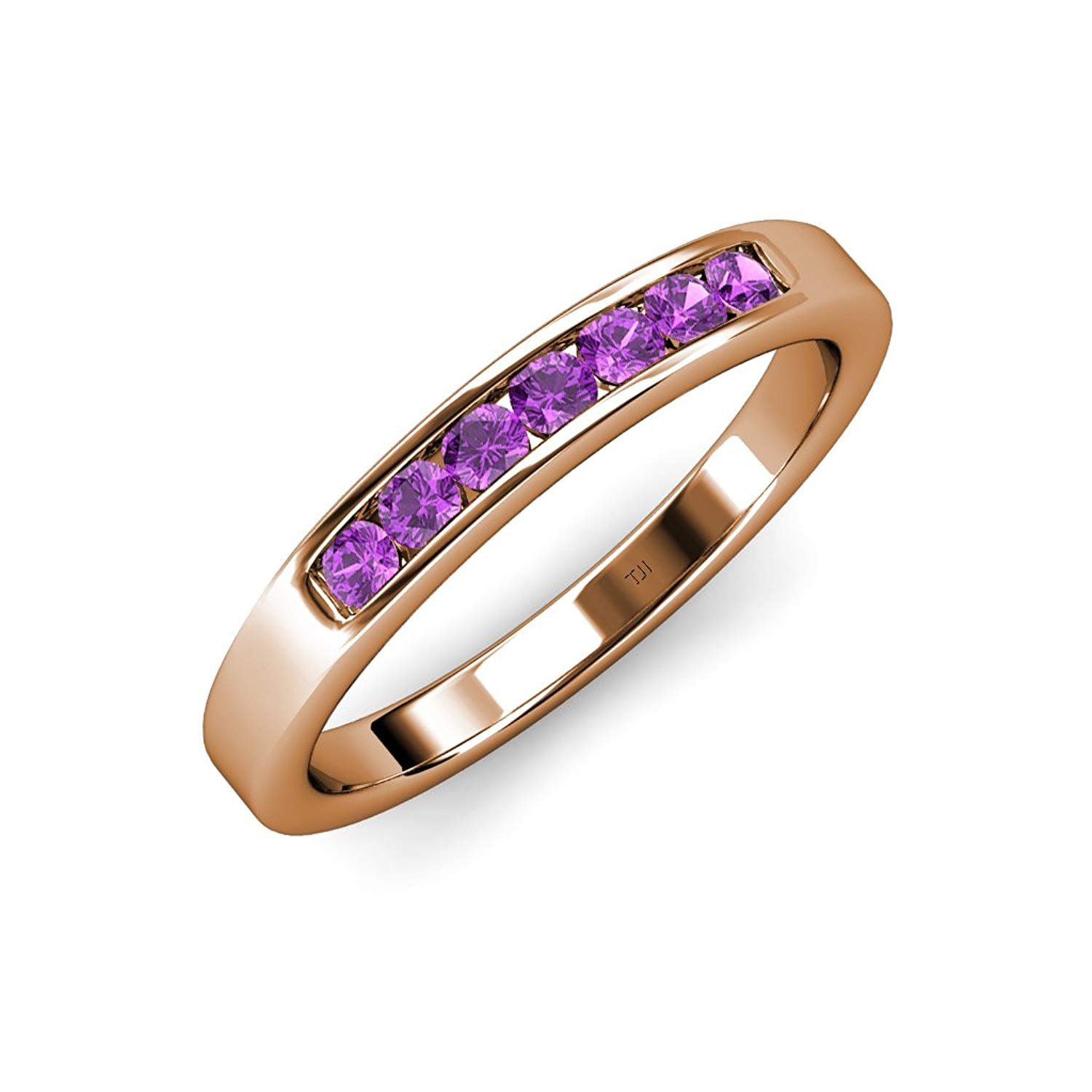 Amethyst 7 Stone Channel Set Wedding Band 0.49 ct tw in 14K Rose Gold.size 7 by TriJewels