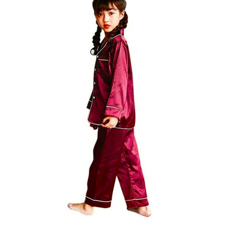 

Esho Boys Girls Kids Silk Satin Long Sleeve Pajamas Loungewear Children Soft Sleepwear Set