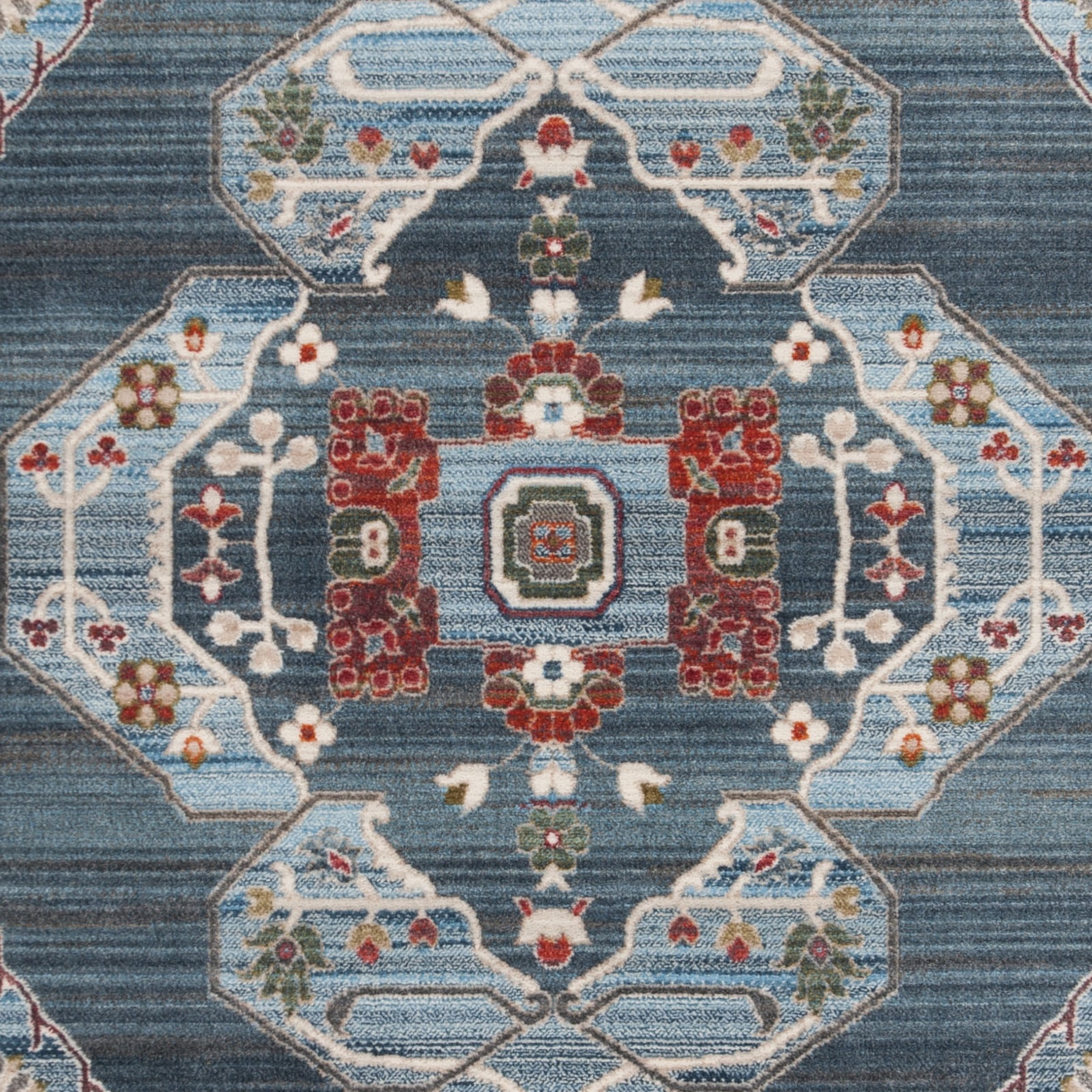 SAFAVIEH Vintage Persian Yvonne Floral Bordered Polyester Area Rug, Blue/Light Blue, 4'x6'
