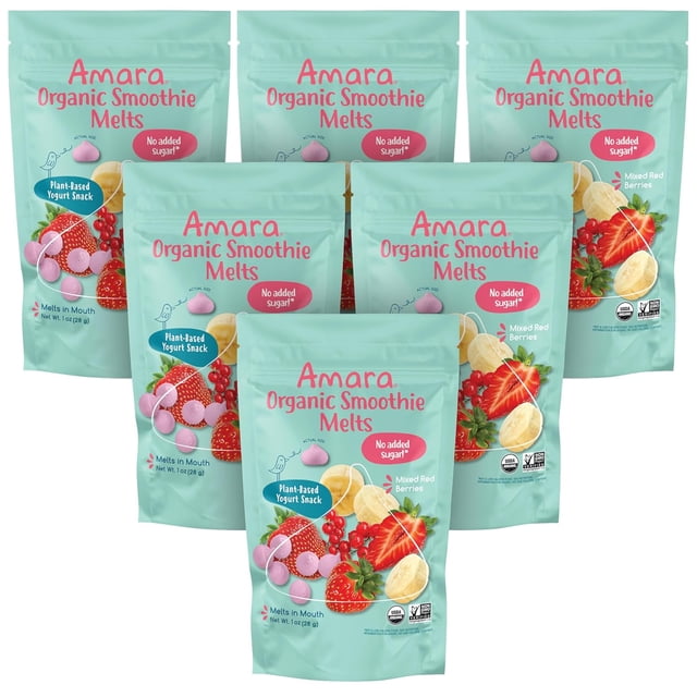 Smoothie Melts - Mixed Red Berries - Baby Snacks Made With Fruits and Vegetables - Healthy Toddler Snacks For Your Kids Lunch Box - Organic Plant Based Yogurt Melts - 6 Resealable Bags