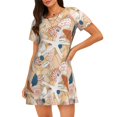 thumbnail image 1 of Balery Tropical Beach Sea Shell Camisón de manga corta con cuello redondo para mujer, cómodo y elegante., 1 of 6