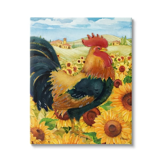 Stupell Industries Rooster in Sunflower Fields Animals & Insects Painting Gallery Wrapped Canvas Print Wall Art, 16 x 20