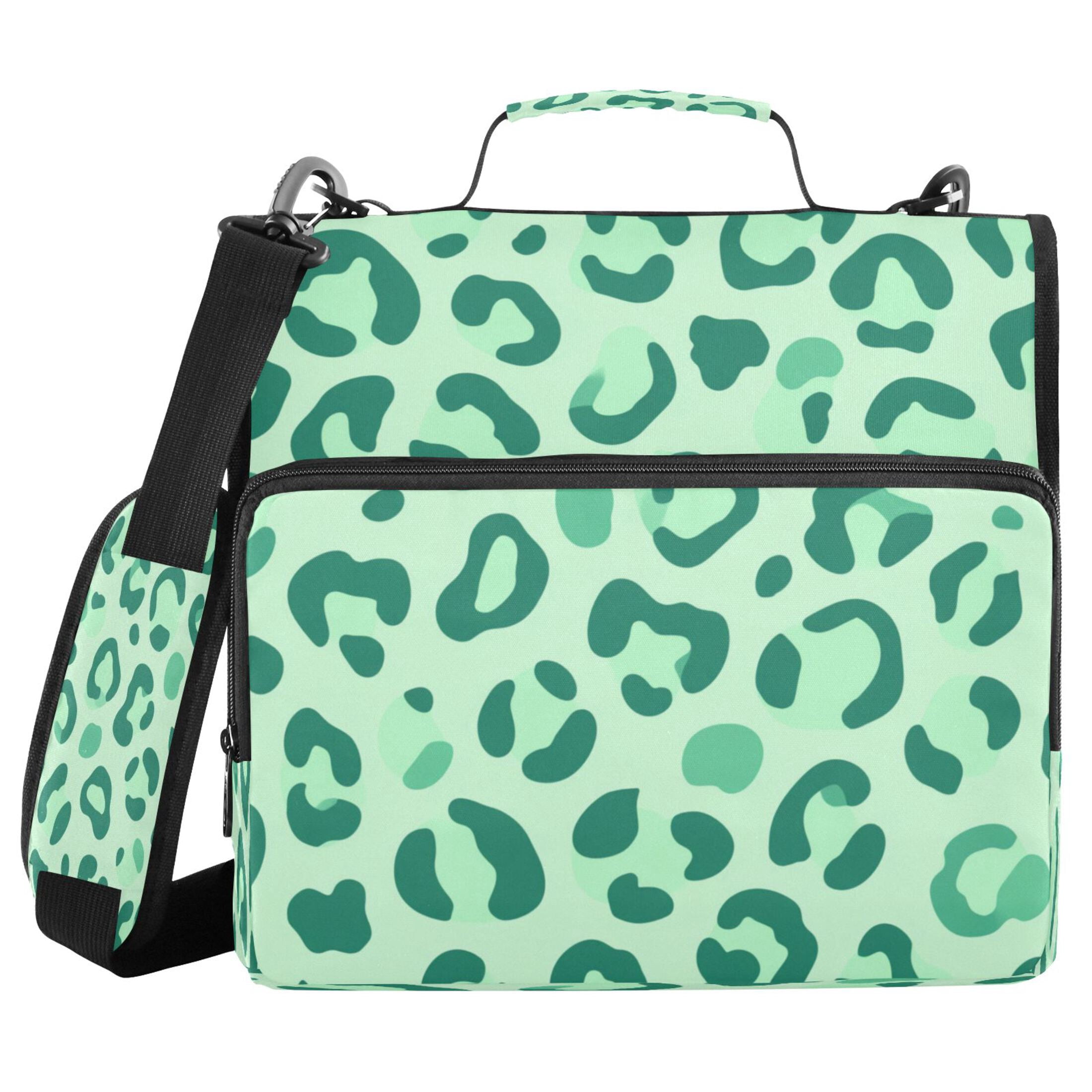 3 Ring Zipper Binder Stationery Organizer for Study Work Home Travel, All-Purpose File Folder Storage Bag for Daily Document Organization Soft Green Tonal Cheetah Print