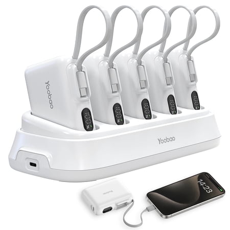 Yoobao 10000mAh Portable Charger with Charging Dock - 22.5W Fast Charging Power Bank with USB-C Cable for iPhone Samsung Android, 5 in 1 Charging Station for Home Office Restaurant, White