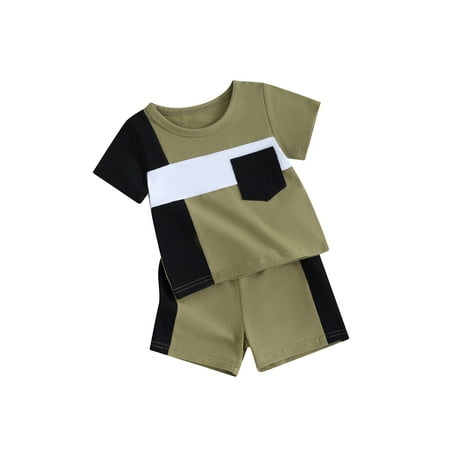 

Suealasg Toddler Boy Summer Clothes Set 6M 1T 2T 3T Kids Short Sleeve Contrast Color T-shirt Tops and Elastic Waist Shorts 2Pcs Beach Causal Clothing for Baby Boys