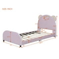 thumbnail image 2 of DreamBuck Twin Size Platform Bed, Upholstered Platform Bed with Light Stripe, Wood Bed Frame with Velvet Bear-Shaped Headboard, Twin Bed Frame for Girls, , Teens, No Box Spring Required, Pink, 2 of 9