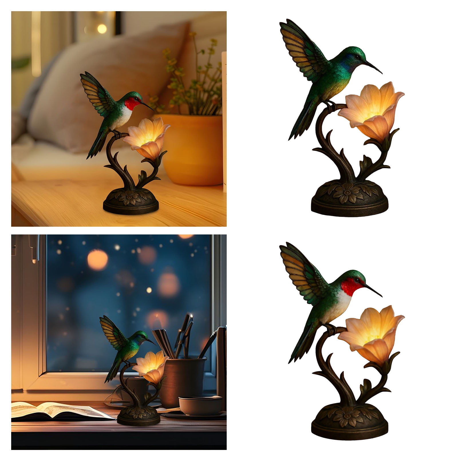 Cute Table Lamp 3D Resin Bird Flowers Reading Lamp for Bedroom Livingroom Nightstand, Night Light for Home Decor, Birthdays Gifts for Mom Wife Girlfriend Friend