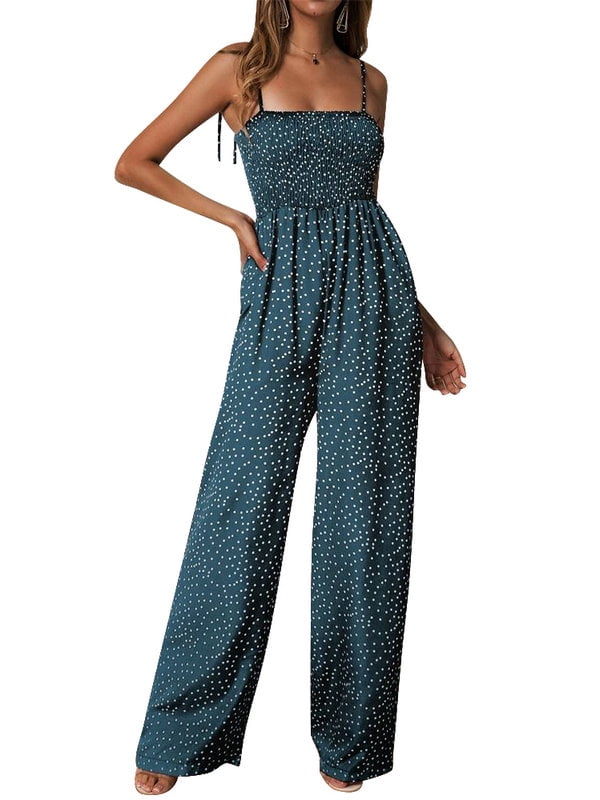 New Women Spaghetti Strap Solid Single-breasted Casual Vacation Cropped Jumpsuit 