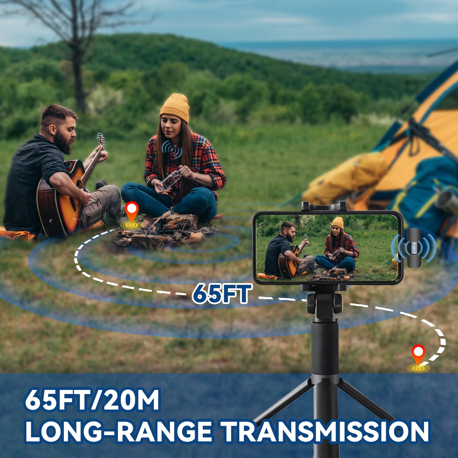 AGCAN Wireless Lavalier Microphone for iPhone and Android, Lapel Microphone with Noise Reduction, Clip On Mini Mic for Video Recording, Interviews, Vlog