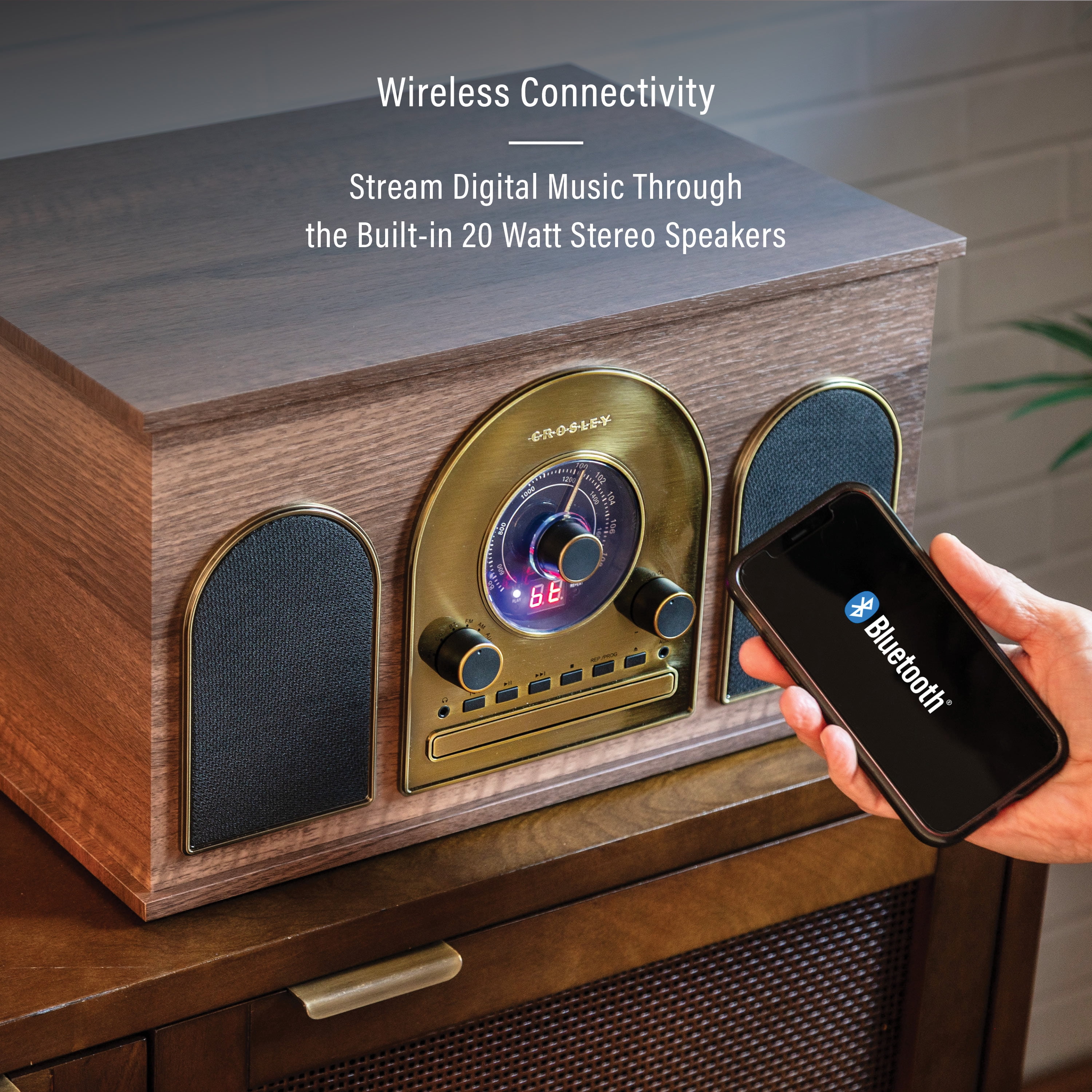 Crosley Hayes 8-In-1 Record Player with Speakers and Wireless Bluetooth- Audio Turntables
