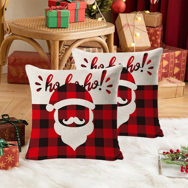 Wooowa Christmas Throw Pillow Covers Holiday Decorations Winter Decorative Cotton Linen Fabric Pillowcase for Christmas Home Sofa Couch