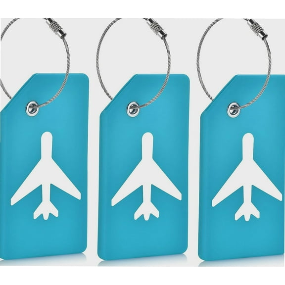 "3 Pack Blue Luggage Tags for Suitcases, Premium Silicone Cruise Luggage Tags with Raining-Proof Name ID Card Blanks, Quick to Recognize Your Luggage Suitcase, International Travel Must Haves"