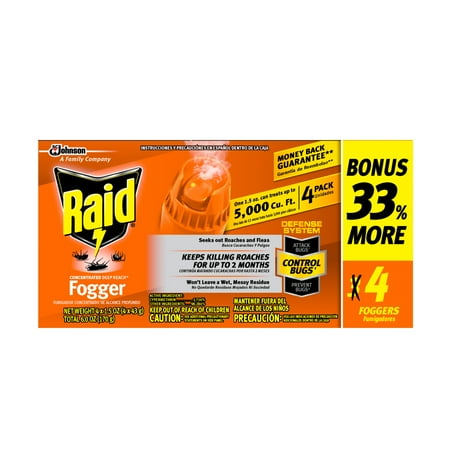 Raid  Concentrated Deep Reach Fogger, 6 oz (4 Fogger cans @ 1.5oz (Best Roach Killing Bombs)