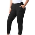 thumbnail image 2 of Women's Plus Size Yoga Leggings Solid Color Elastic Waist Stretchy Comfy Slim Pants Sport Running Workout Tights Black 4XL, 2 of 8