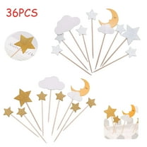 LAMIRO 36Pcs Moon Star Glitter Cupcake Toppers Gold Moon&Silver Star with Blue Bowknot Cake Topper for Birthday Party Baby Shower Gender Reveal Wedding Eid Mubarak Party Decorations