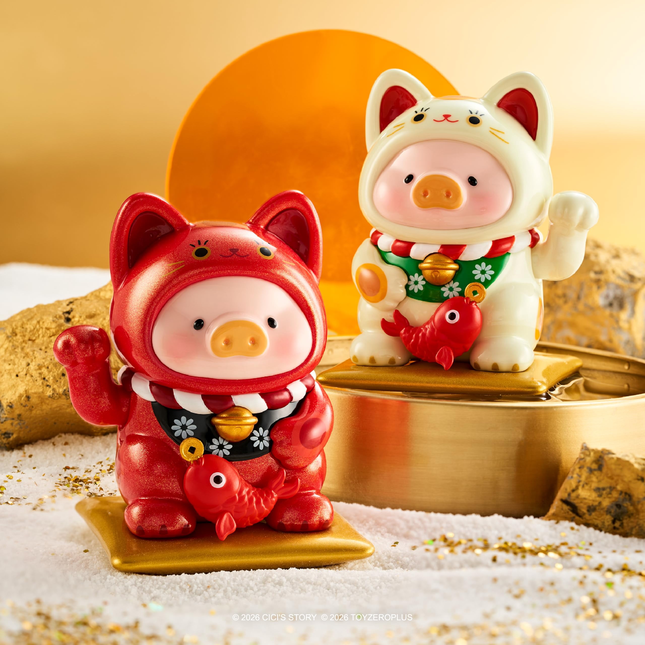 TOYZERO + Lulu The Piggy Blind Box Figures - Lucky Cat Series Blind Boxes Cute Animal Figurines Mystery Box Collectibles Home Decorations Holiday Birthday Gifts, Single Box