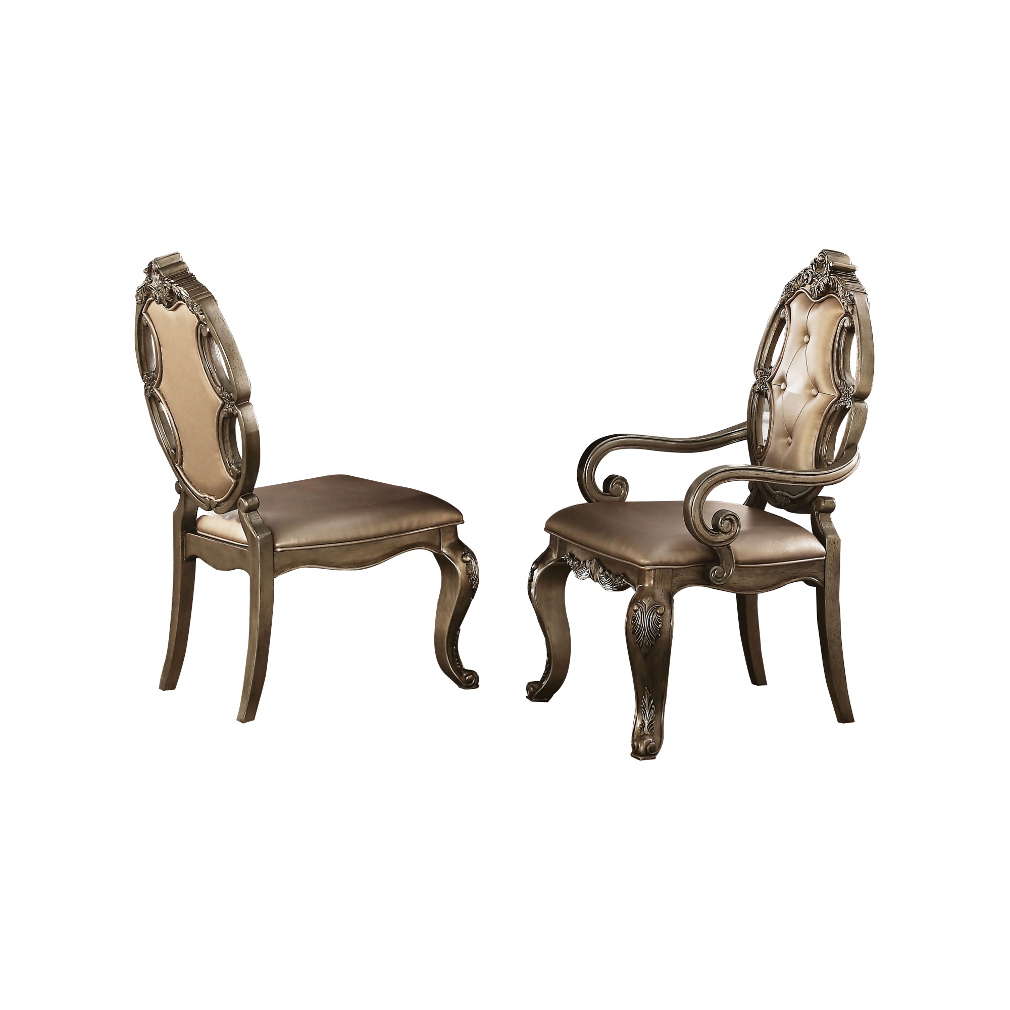 26 Inch Dining Chair, Faux Leather, Set of 2, Champagne Gold