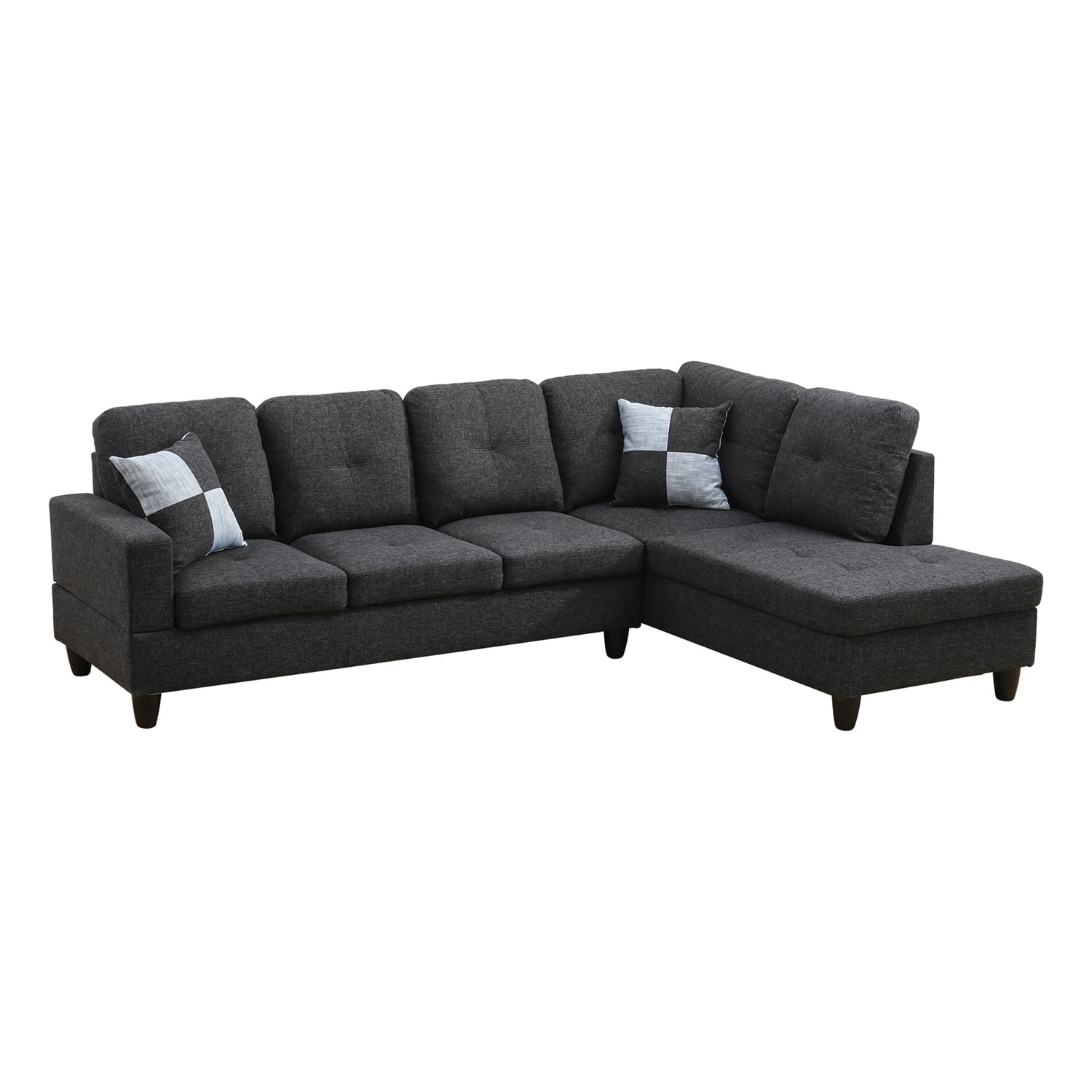 Hommoo Linen Living Room Furniture Set, Modern Couches and Sofa, Sectional Couch Sofa for Living Room, 17.5'' Back Height, Black Grey(No Ottomans)