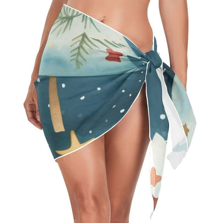 Christmas Trees and Stars Women Coverups Beach Cover Up Chiffon Swimsuit Bikini Wrap Short Skirt Beach Slit Tie Waist