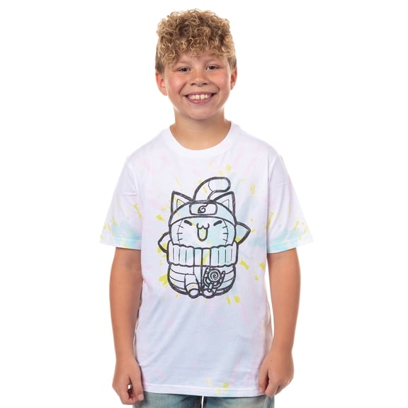 Naruto Nyaruto T-Shirt Boys' Naruto Uzumaki Ninja Cat Design Tie-Dye Tee