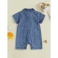 thumbnail image 5 of BemeyourBBs Baby Denim Jumpsuit Short Sleeve Lapel Button Up Solid Color Romper, 5 of 9