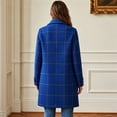 thumbnail image 4 of EANJE Women's Winter Notched Collar Plaid Wool Trench Coat Button Down Mid Long Overcoat Outerwear Blue 2XL, 4 of 5