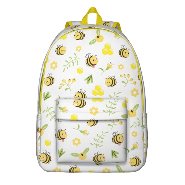 Adorable Bee Pattern Backpack – Honeycomb Bumble Bee Cartoon Print Bookbag for Outdoor Travel and School