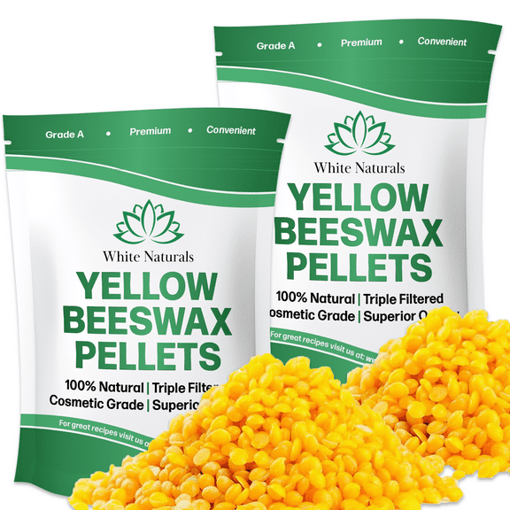 Organic Beeswax Pellets 2 lb (1 lb in Each Bag) Yellow, Pure, Cosmetic Grade, Bees Wax Pastilles, Triple Filtered, Great for DIY Projects, Lip Balms, Lotions, Candles By White Naturals