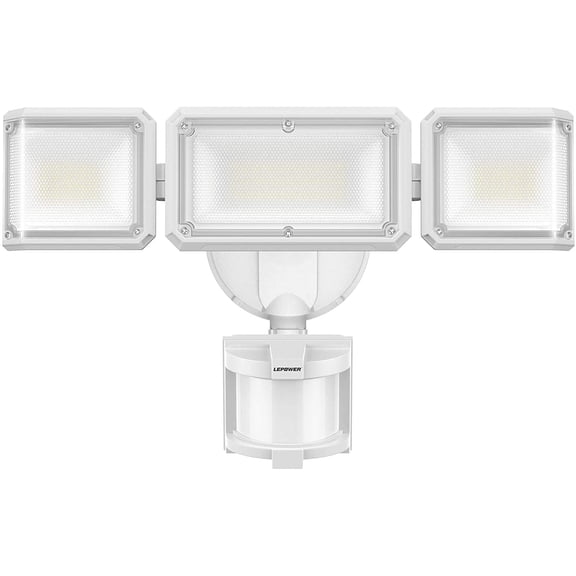 LEPOWER 42W LED Security Lights Motion Sensor Outdoor Light, 4200LM Dusk to Dawn Flood Light, Innovative Head Design, 3 Modes, 5000K, IP65 Waterproof, 3 Head Motion Detected for Garage, Yard