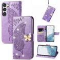 thumbnail image 1 of Feishell for Samsung Galaxy S22 Plus Wallet Case for Women Girls,Bling Diamond Butterfly Embossed PU Leather Magnetic Clasp Flip Kickstand ID Credit Card Slots Phone Case with Wrist Strap,Lightpurple, 1 of 9