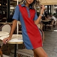 thumbnail image 4 of Ovbmpzd Imitation Denim Womens Summer Dresses Red Loose Fitting Collared Mini Shift Casual&nbsp;Dresses&nbsp;for Women, 4 of 6