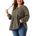 thumbnail image 4 of Agnes Orinda Women's Plus Size Floral V Neck Half Placket Casual Chiffon Blouse, 4 of 5