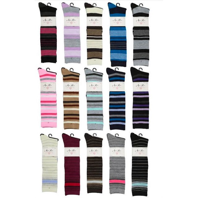 6 Pairs Alexa Rose Woman Knee High Striped Solid Design Dress Casual Socks- Assorted Colors