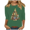 thumbnail image 2 of Meichang T-Shirts de Noël pour Femmes, Col Rond, Manches 3/4, Coupe Ample, Pull de Noël Classique, Joyeux Noël, Graphique, 2 of 4
