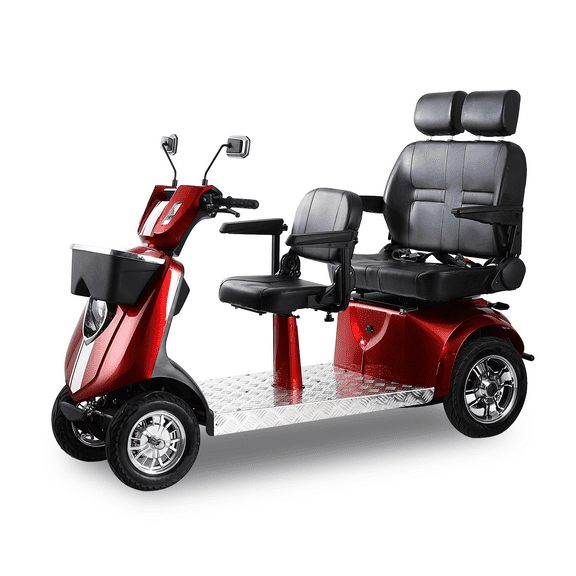 Foldable 4-Wheel Mobility Scooter with Charger & Basket, Red