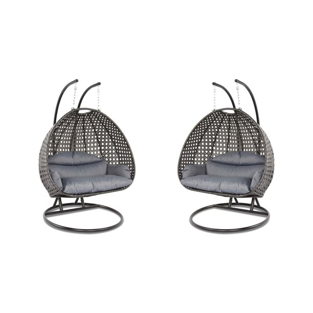 Island Gale Luxury Egg Shape Hanging Double Seats 2 Persons Outdoor Patio Hanging Wicker Swing Chair A Set Of 2 Swing Chairs 1 Charcoal Chair 1 Latte Chair Walmart Com Walmart Com