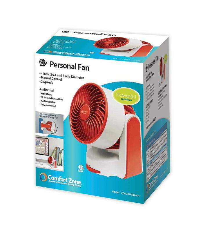 Comfort Zone 4" Personal 2Speed Fan, Model CZHV51TPLWM, Red
