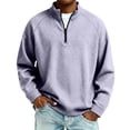 thumbnail image 3 of gzxflxpge Mens Waffle Shirt Textured Quarter Zip Stand Collar Long Sleeve Casual T-Shirt Fall Winter Classic Fit Pure Color Trendy Retro Tees Light Purple 3XL, 3 of 7