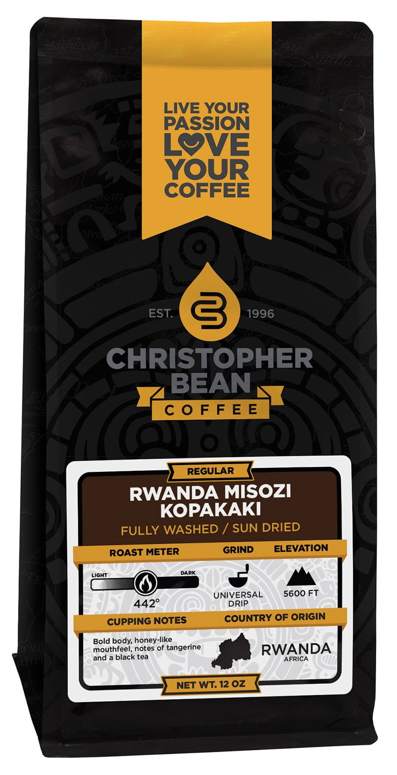 Rwanda Misozi Kopakaki Regular Non-Flavored Regular Whole Bean Christopher Bean Coffee, 100% Arabica, No Sugar, No Fats, 12 Oz Bag of coffee