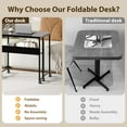 thumbnail image 2 of Bureau Roulant Pliable Gain de Place – Table pour Portable 24,8 Pouces avec Tablette de Rangement – Cadre Robuste en Fer et Panneau de Particules – Poste de Travail Mobile pour Petits Espaces, Résidences Étudiantes, Bureau à Domicile – Noir, 2 of 8