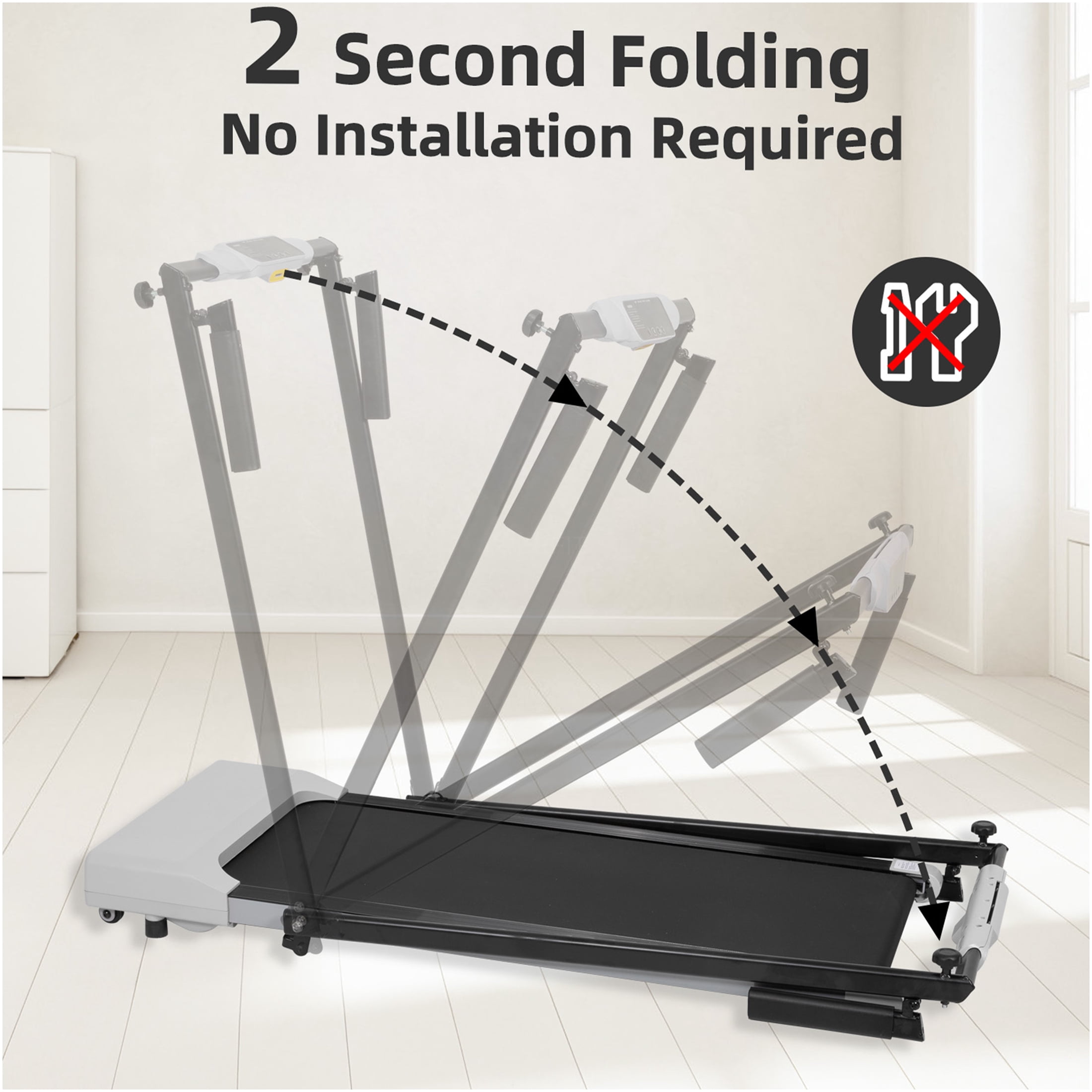 JERFIT Folding Treadmill for Home, 2.25HP Electric Running Machine with LED Display, 7.5MPH, Compact for Walking Jogging Under Desk Office Grey