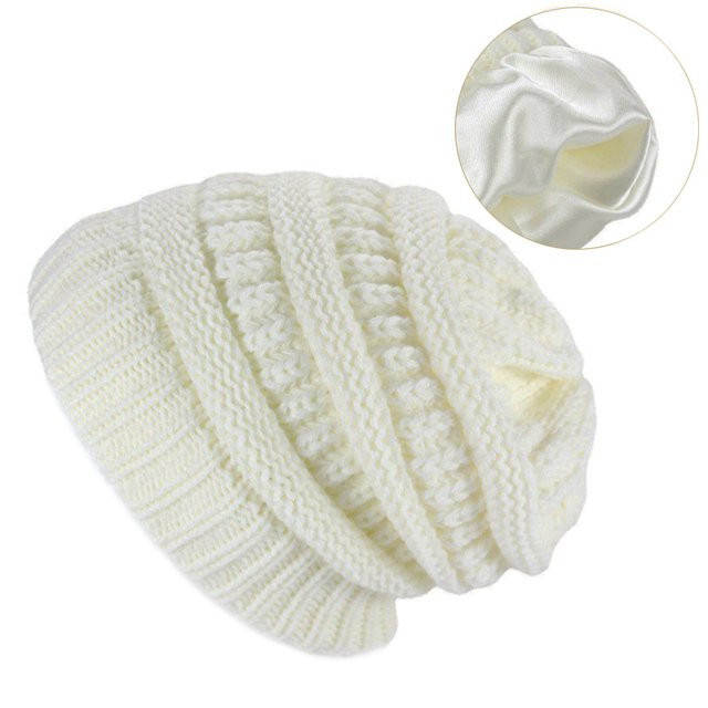 Gorros de punto de invierno para hombres y mujeres, doble capa, gorros de invierno, capó, interior de satén, estilo minimalista (blanco) Rojo Verde