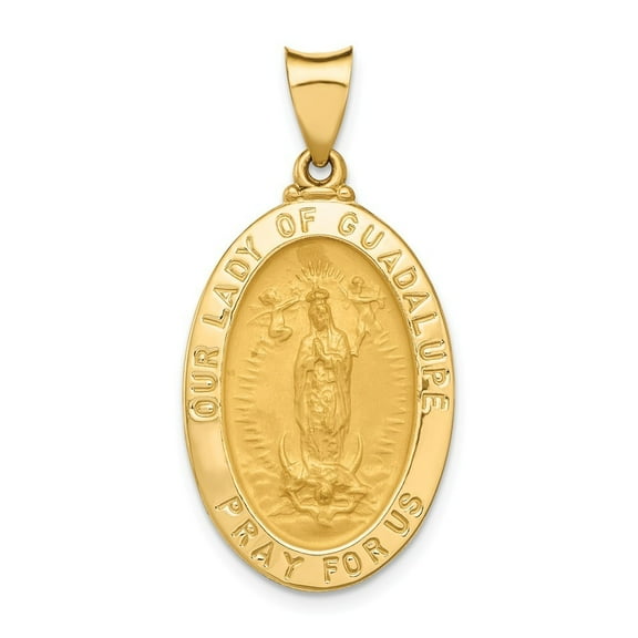 14k Yellow Gold Polished and Satin Our Lady Of Guadalupe Medal Pendant - Measures 33x16mm Wide