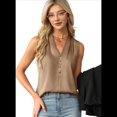 thumbnail image 2 of Camiseta Sin Mangas de Verano para Mujer, de Satén de Seda, con Cuello en V, Informal, de Negocios, Color Caqui, Talla XL, 2 of 7