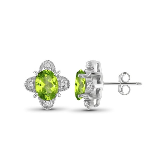 1 1/2 Carat T.G.W. Peridot And White Diamond Accent Sterling Silver Stud Earrings