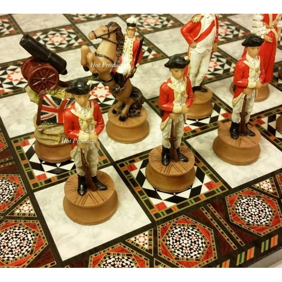 American Revolutionary War Chess Set W/ 17" Mosaic Color Board Independence
