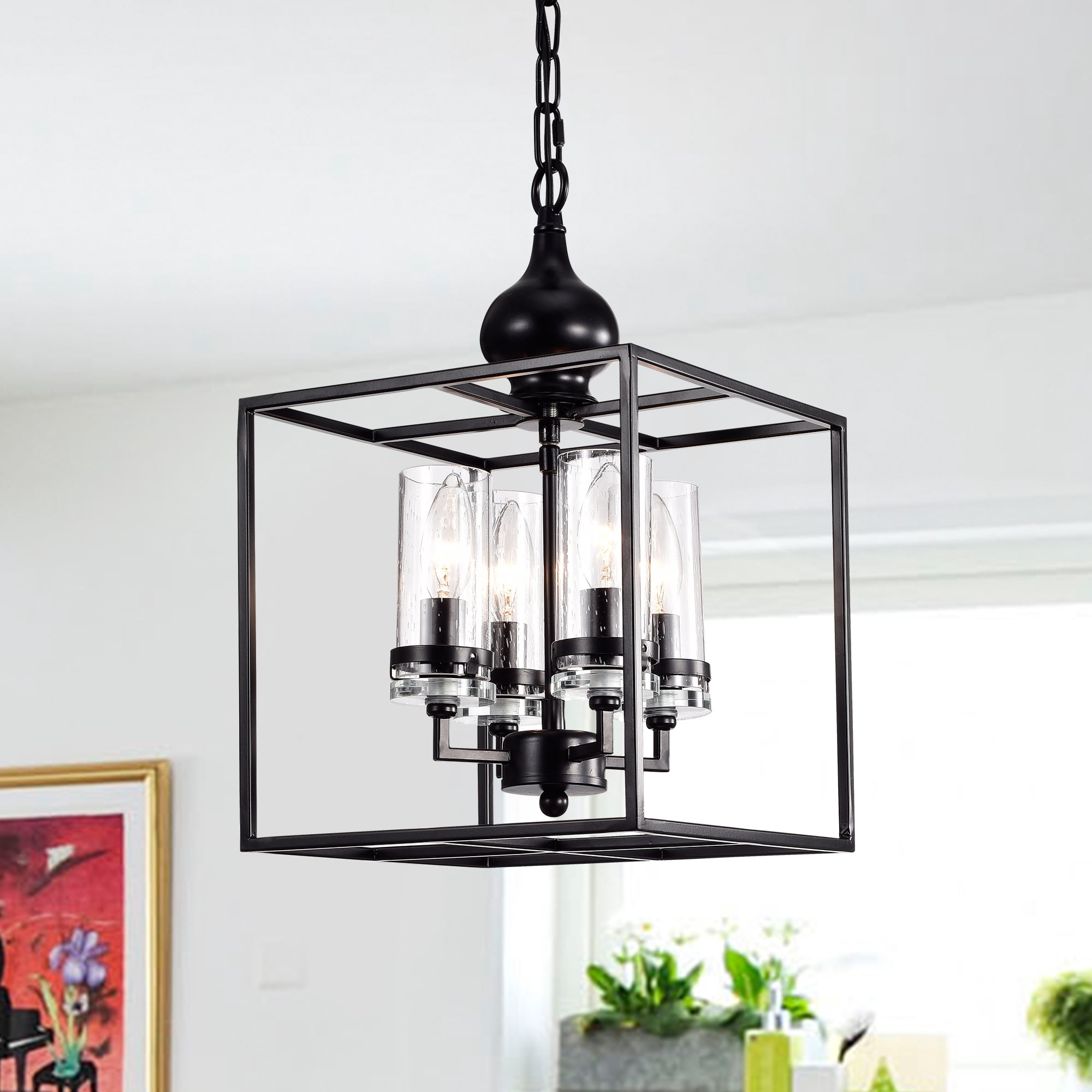 Warehouse of Tiffany Percival Black 4-Light Pendant with Clear Glass Shade